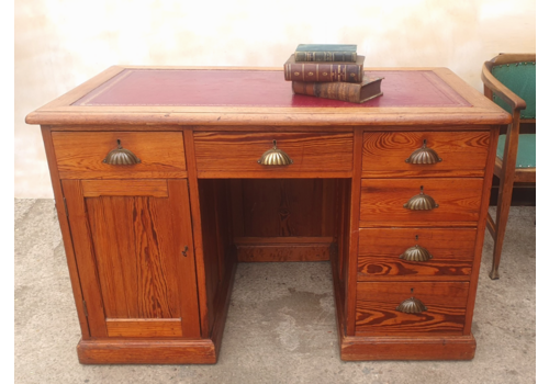 An Antique  Pine  Victorian Arts And Crafts Gothic Style Desk