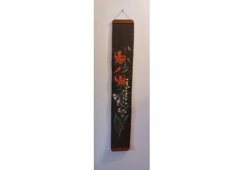 Fab Vintage Swedish Hanging Embroidery Wall Art Brown & Orange Martagon Lily