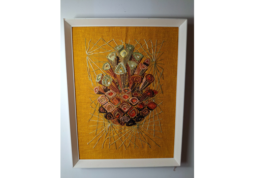 Fab Vintage Retro Textile Pinecones Wall Art Embroidery Crewel Penelope 1970s