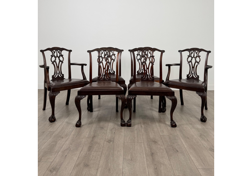 Antique 19th Century Set Of 6 Chippendale Style Dining Chairs