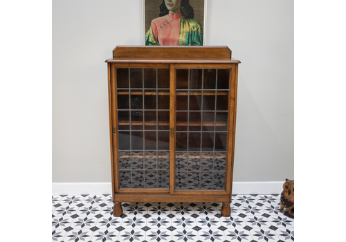 Oak And Lead Glazed Bookcase Early 20th Century