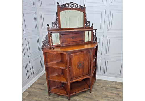 Antique Victorian Aesthetic Movement Oak Sideboard Buffet Cabinet Mirrored Back