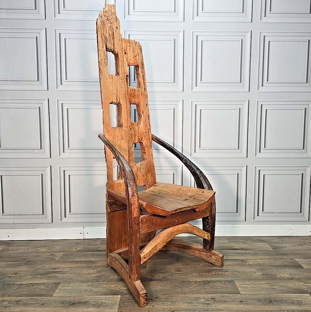 Vintage Rustic Throne Chair Brutalist Folk Art Sculptural