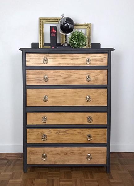 Rustic Oak Chest Of Drawers Hand Painted In Dark Grey Vinterior