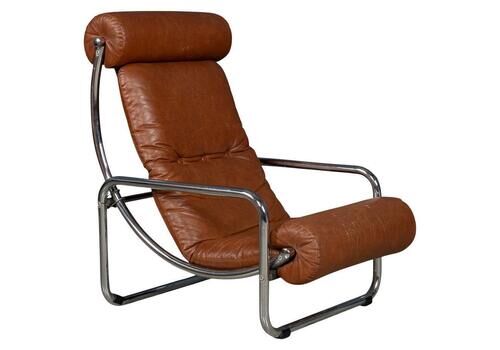 Vintage 20th Century Italian Brown Leather Recliner Armchair C.1980