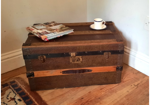 Antique Wooden Chest Trunk Box Metal Pine Rectangle Coffee Table Wood Vintage