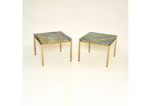Pair Of Vintage Italian Brass And Marble Side Tables