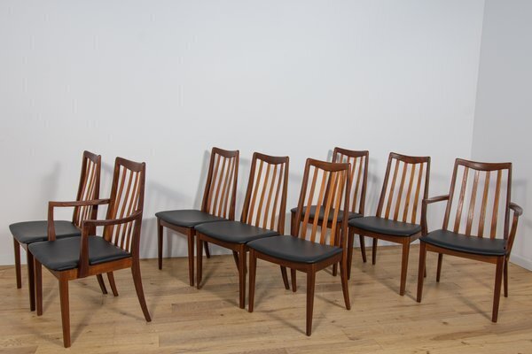 Mid Century Teak And Leather Dining Chairs By Leslie Dandy For G