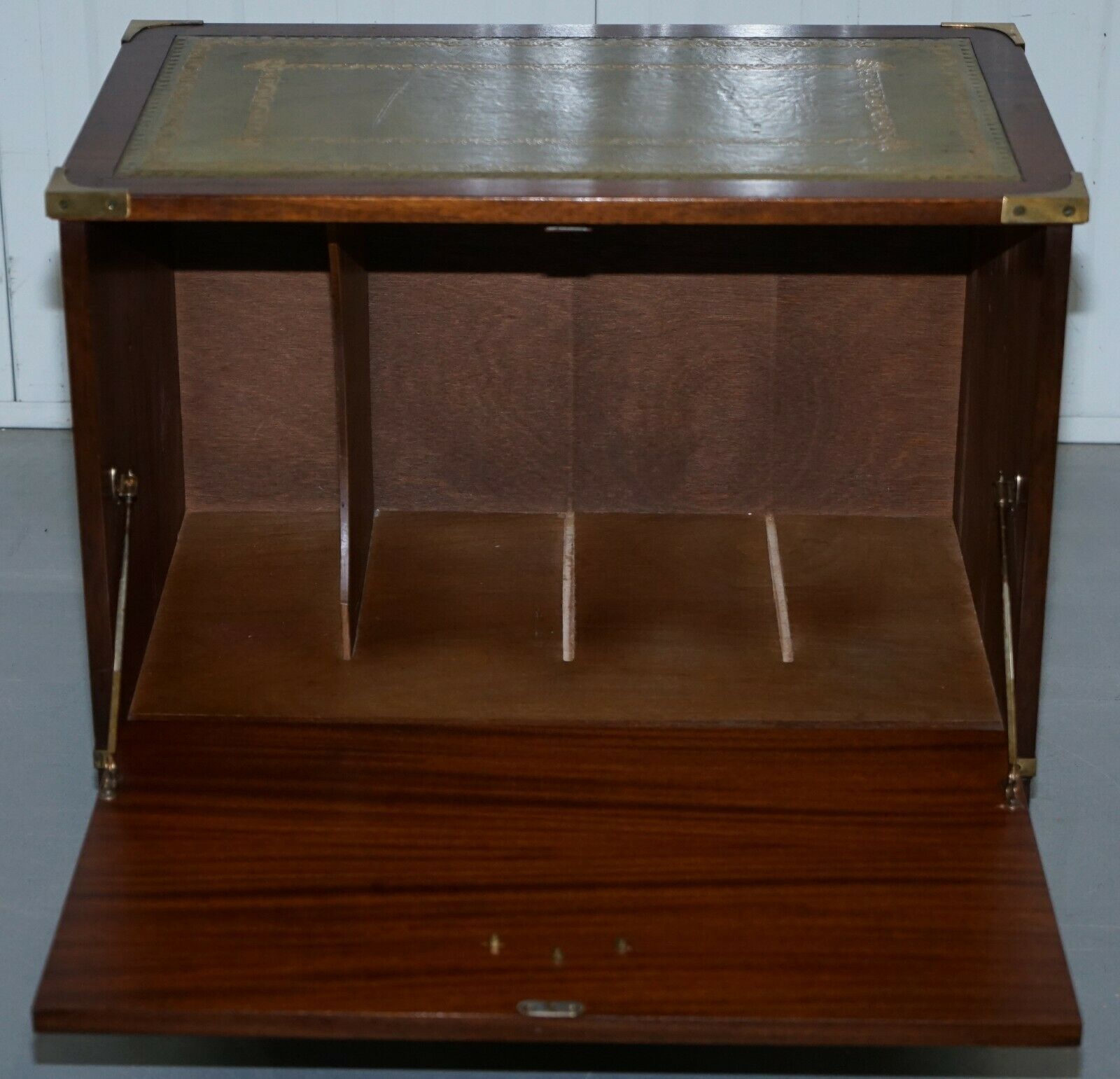 Vintage Record Storage Chest Coffee Table Box Green Leather Military 10 12