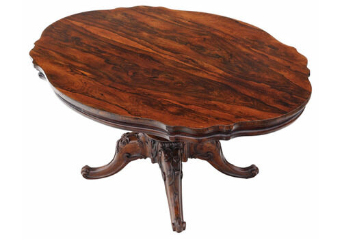 Antique 19th Century Victorian Rosewood Serpentine Loo / Breakfast Dining Table – Fine Quality Large Tilt Top