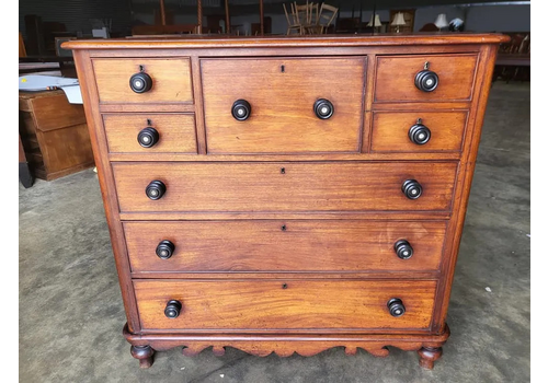 Antique Victorian Large Mahogany 4 Over 3 Chest Of Drawers Bun Feet