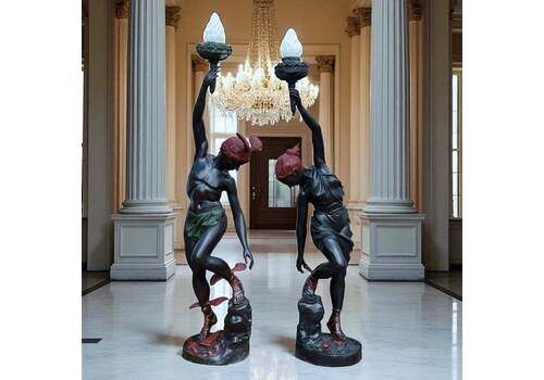 Pair Of Classical Greek Bronze Lamps. Superb Quality, Very Impressive Indeed.