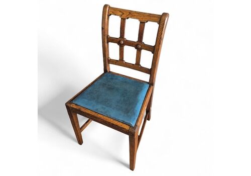 Set Of Four Vintage Arts And Crafts Solid Oak Rare Lattice Back Dining Chairs