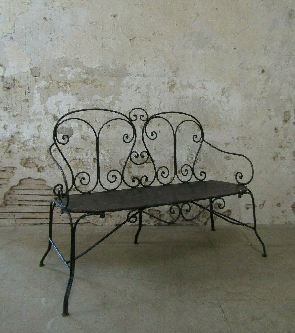 Vintage French Wrought Iron Garden Bench Antique Vinterior