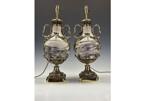 Superb Pair Of French Late 19th Century Marble & Ormolu Urns Converted To Lamps, Neoclassical