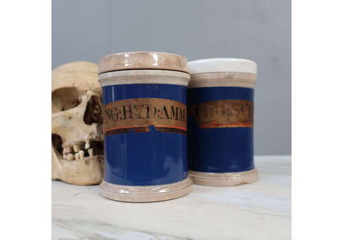 Pair Of Small Blue Apothecary Jars