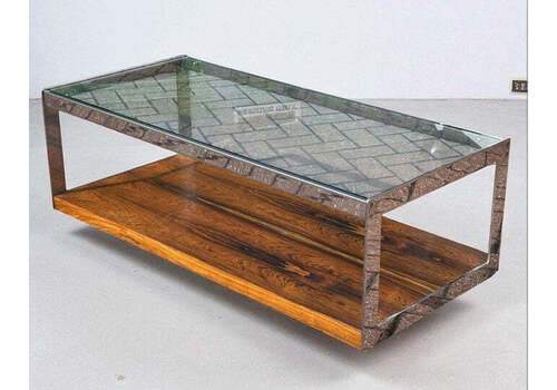 Merrow Associates Mid Century Rosewood, Glass And Chrome Coffee Table