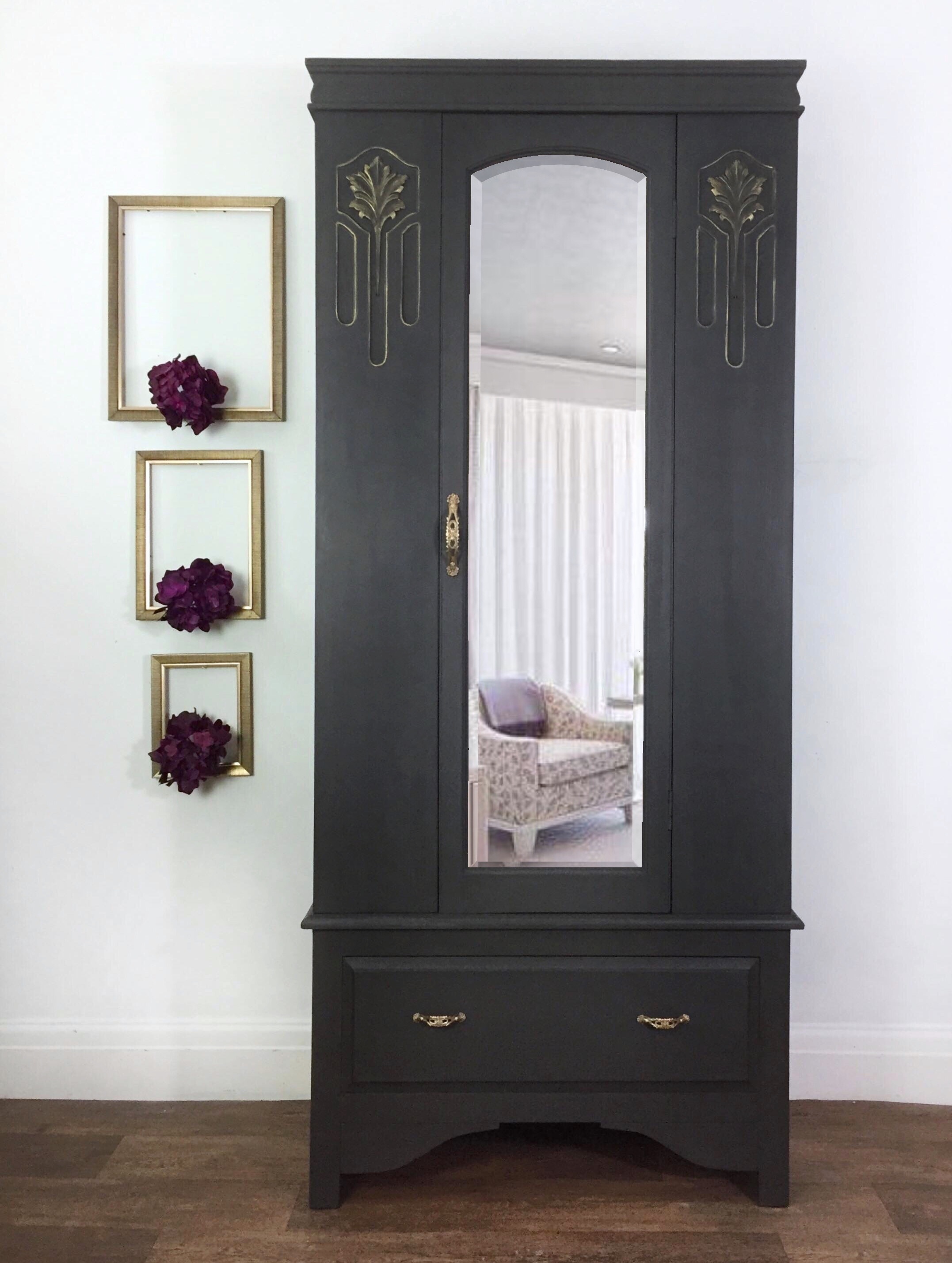 Dark Grey And Gold Wardrobe Vinterior