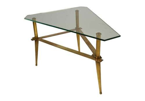 Tripod Italian Brass And Glass 1950s Coffee Table