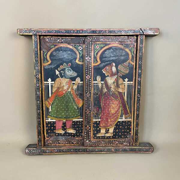 Indian Radha Krishna Bikaner Window Hand Painted Decorative Artwork ...