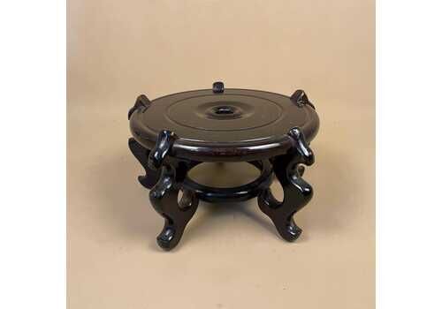 Vintage Wooden Oriental Plant Stand Round Circle Top Dark Finished Wood Small Asian Style Chinese Table Top Ornament Stand