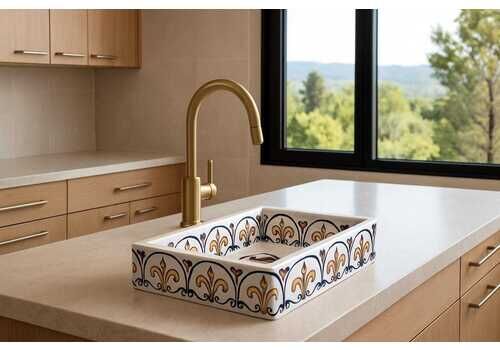 Moroccan Rectangular Washbasin Sink, 100% Handmade, Handpainted, Bathroom & Kitchen Decoration, Ceramic Sink, Free Shipping