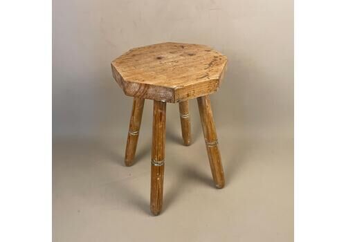 Vintage Hexagonal Milking Stool Seat Light Wood Wooden Rustic Farmhouse Cottage Decor Four Legs Decorative Sturdy