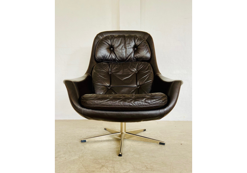 Vintage Danish Mid Century Leather Swivel Egg Chair  By Bramin 1970,S