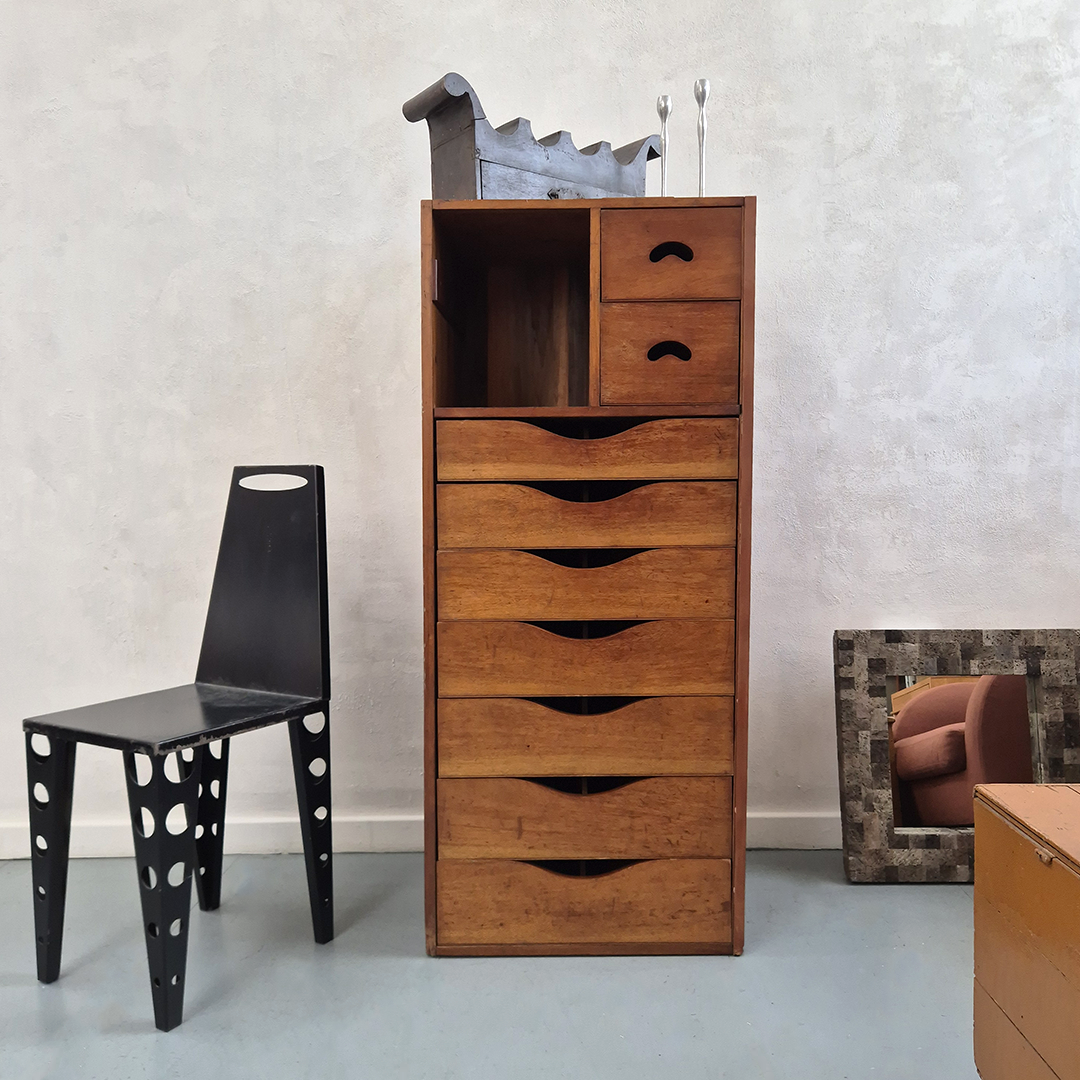 1950's Wooden Chest Of Drawers: Mid Century Modernist Brutalist