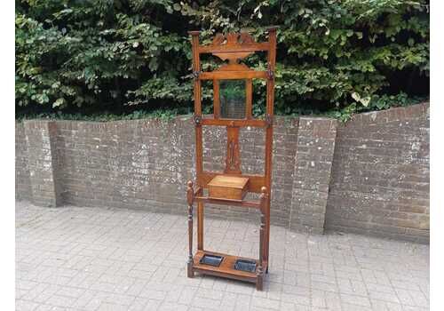 Antique Edwardian Oak Hall Stand With Mirror Umbrella Stick Stand Compartment & Trays Early 20th Century