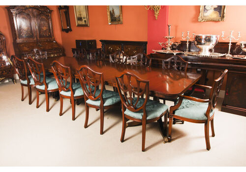 Vintage 12ft Twin Pillar Dining Table Set 20th C