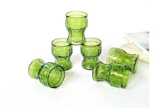 Set Of 6 Vintage Italian Tumblers, Fidenza Vetraria Bormioli Green Glasses, 1970s Midcentury Barware