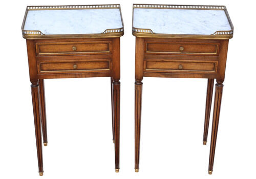 Antique C.1925 Pair Of Mahogany & Marble Bedside Tables – Quality Nightstands