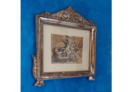 Antique Silver Plated Wooden Frame, Early 19th Century, Cherubini Engraving