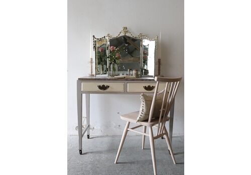 Elegant Painted Vintage Washstand Or Dressing Table On Castors With Pink And Grey Marble Top