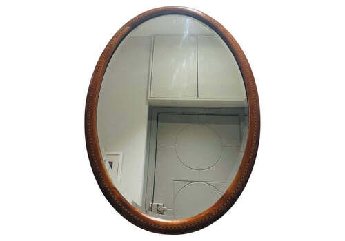 Antique 1910 Edwardian Mahogany & Inlaid Oval Bevelled Mirror
