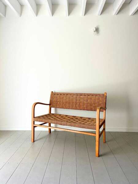 Swedish Rope Bench With Woven Seat In Bentwood Beech Modernist Rustic ...
