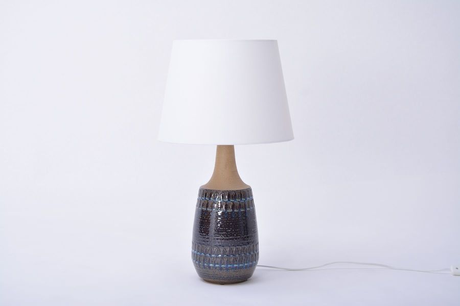 Large Vintage Danish Blue Ceramic Table Lamp From Søholm 1970s