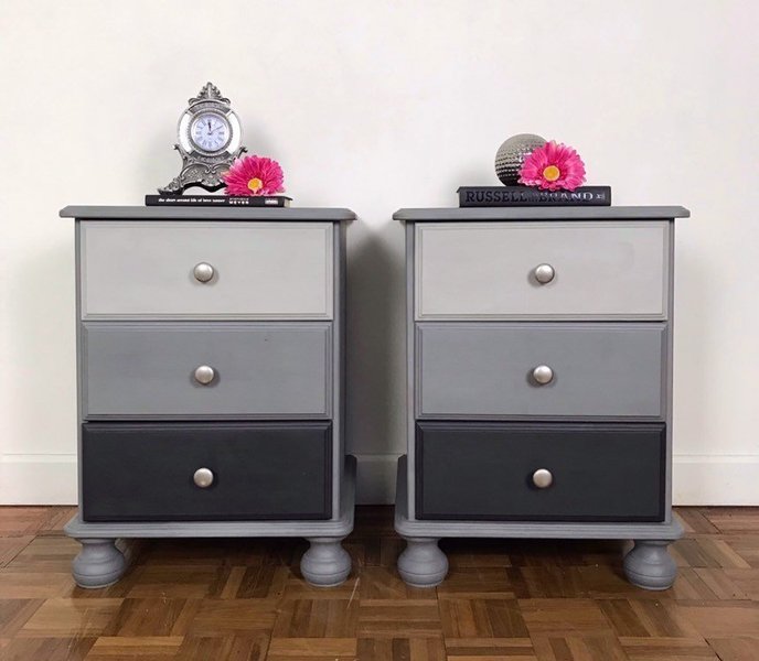 Multi Tone Grey Bedside Drawers Set Matching Bedroom Set
