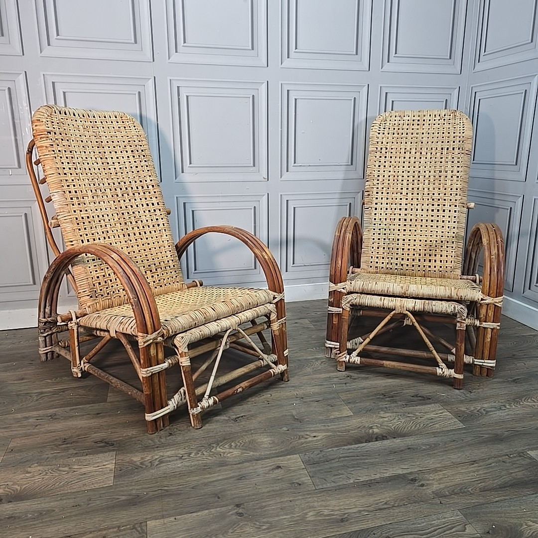 Vintage Pair Rattan Sun Lounge Chairs Mid Century – Retro Cane