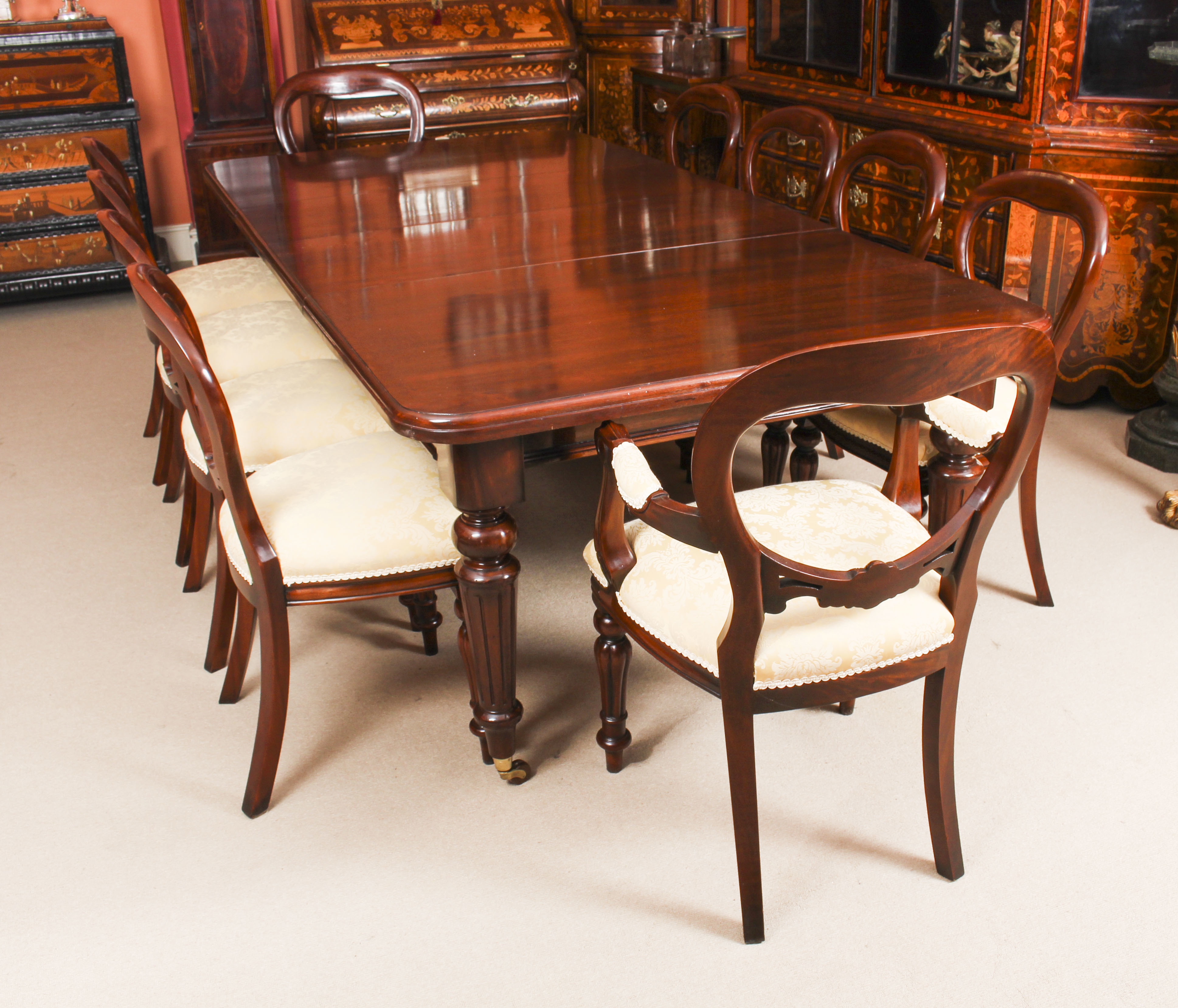 Antique 8ft Mahogany Dining Table C1860 10 Balloon Back Chairs