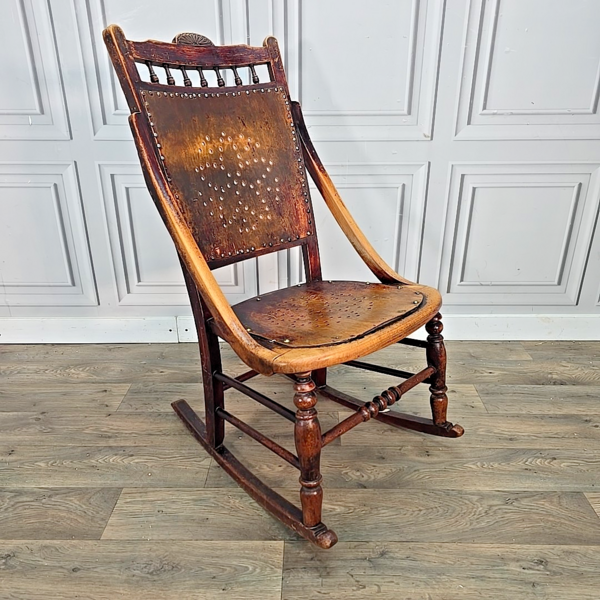 Antique Wooden Rocking Chair – Perforated Seat & Back Victorian / Arts ...