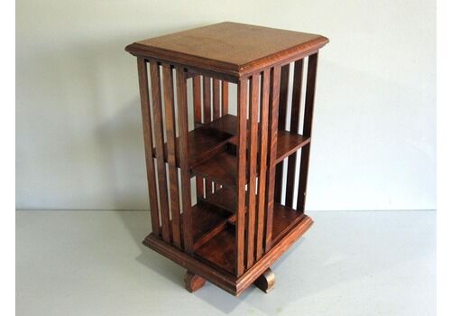 Edwardian Army And Navy Oak Wood Small Revolving Bookcase