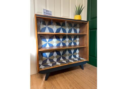 Refurbished Mid Century Slanting Teak Glazed Sliding Door Bookcase By Avalon Yatton