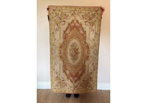 Antique 19th Century Aubusson Floral Needlepoint Handmade Medallion Rug