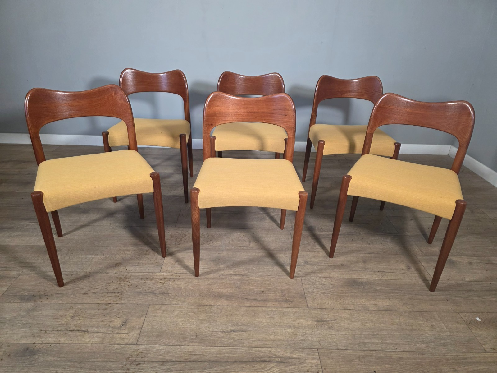 Set Of 6 Danish Teak Mid Century Dining Chairs By Arne Hovmand Olsen 1960s.
