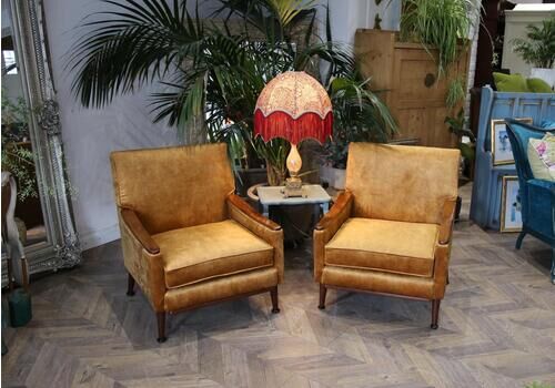 Pair Of Stunning Mid Century Deep Mustard Velvet Chairs