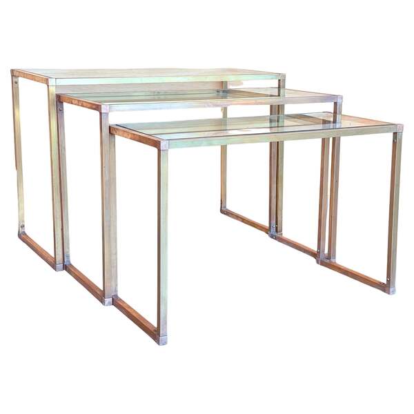Set Of Three Rectangular Nesting Tables, Italian Design 1970 In Brass ...