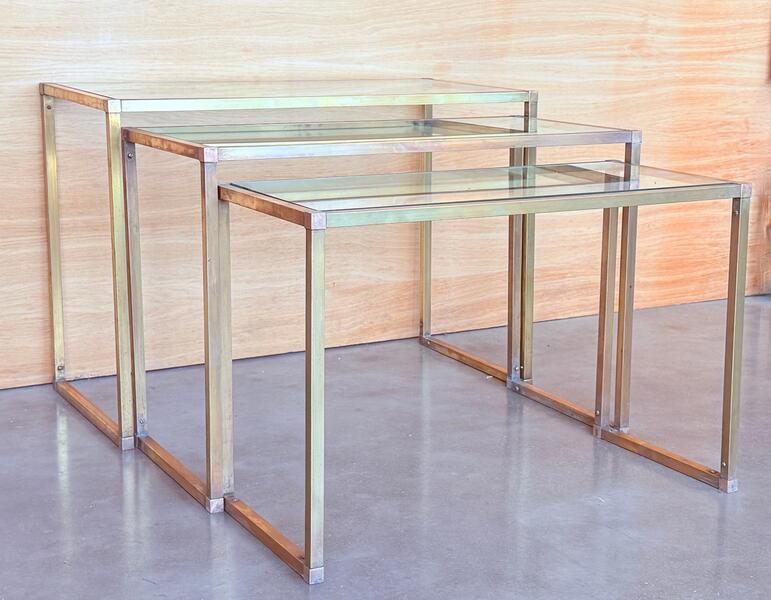 Set Of Three Rectangular Nesting Tables, Italian Design 1970 In Brass ...