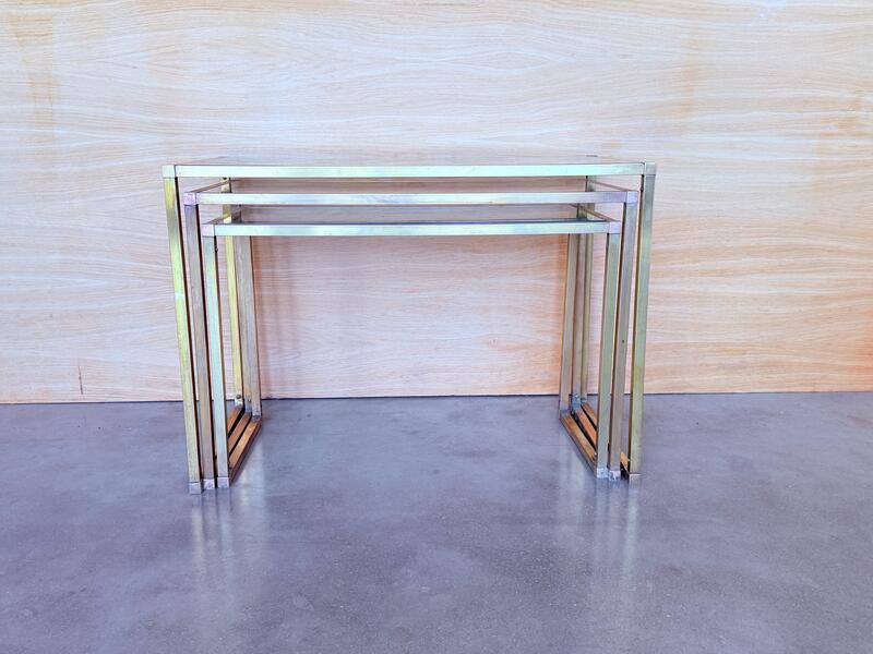 Set Of Three Rectangular Nesting Tables, Italian Design 1970 In Brass ...